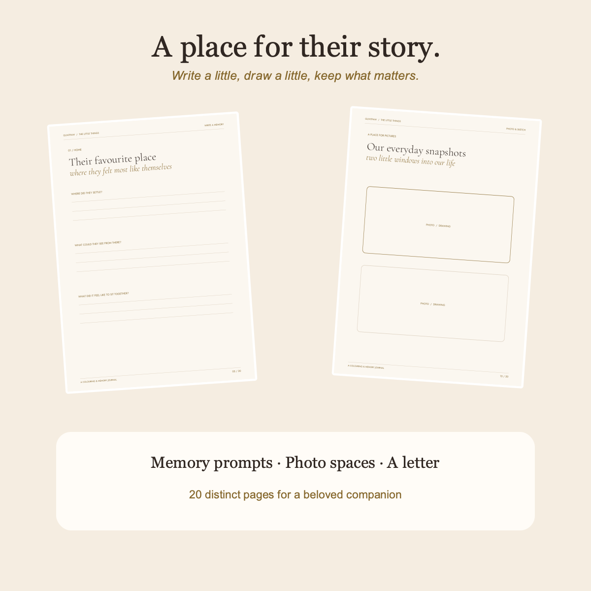 Actual journal memory-prompt and photo-space pages from the GlintPAW digital PDF