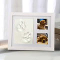 CJ supplier image of the white paw-impression and two-photo frame; sample pet photos shown