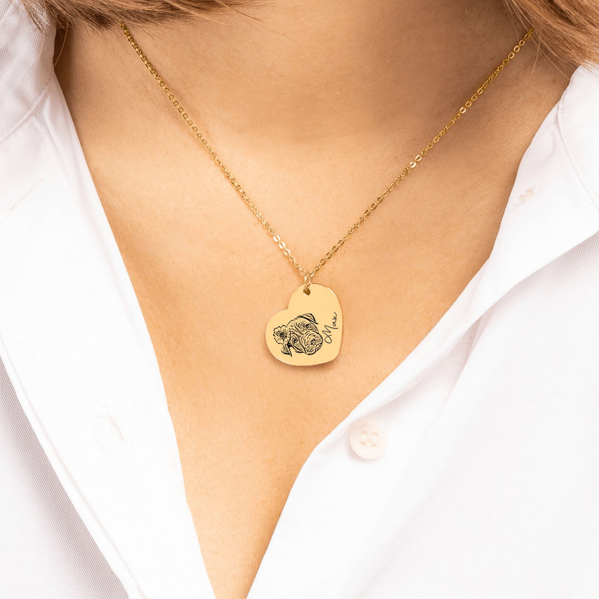 Pet portrait heart necklace engraved from a photo – view 4