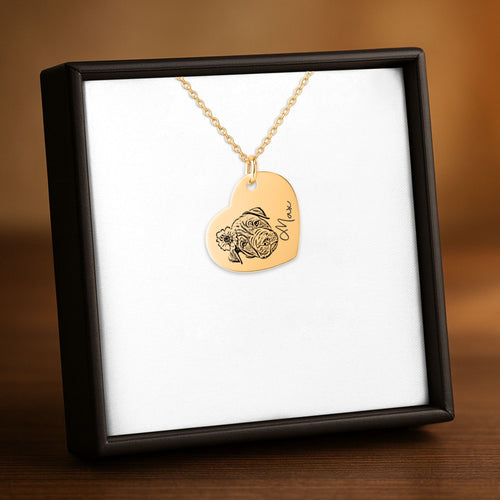 Pet portrait heart necklace engraved from a photo – view 1