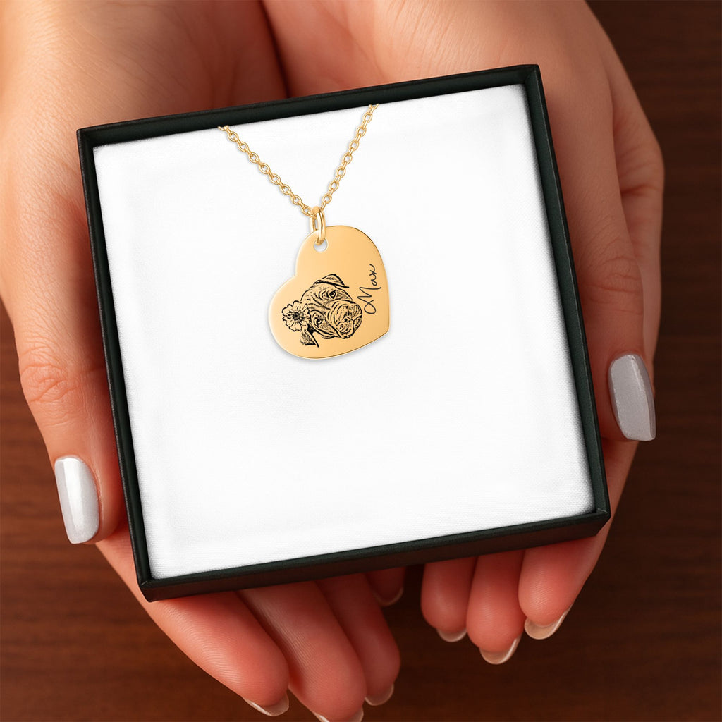 Pet portrait heart necklace engraved from a photo – view 8