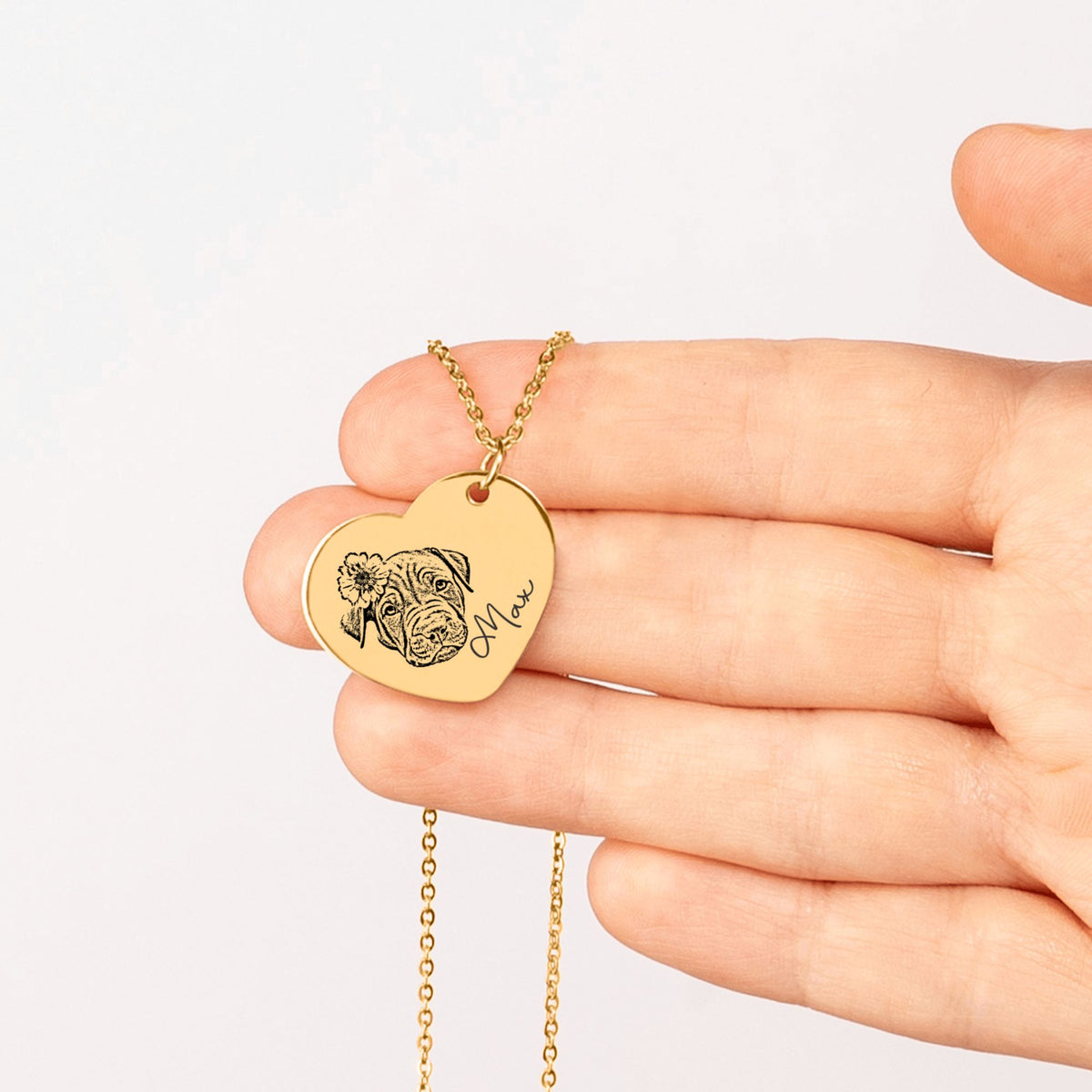 Pet portrait heart necklace engraved from a photo – view 3
