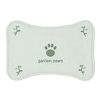 Printify MWW bone-shape pet mat mockup with Garden Paws contour-following design; shape-aware design example