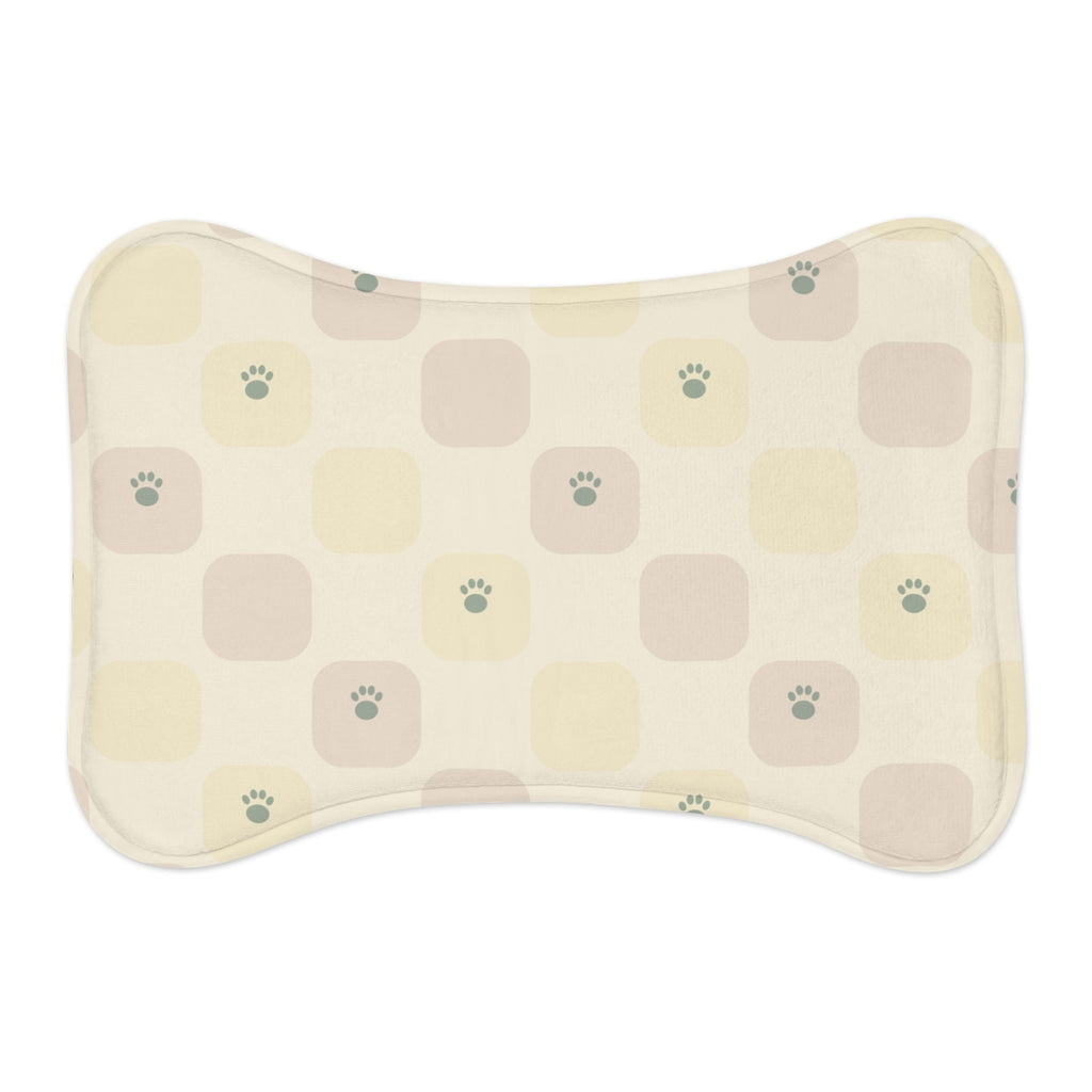 Printify MWW bone-shape pet mat mockup with Playful Check contour-following design; shape-aware design example