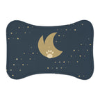 Printify MWW bone-shape pet mat mockup with Starlit Paws contour-following design; shape-aware design example