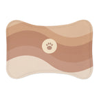 Printify MWW bone-shape pet mat mockup with Sunset Arcs contour-following design; shape-aware design example