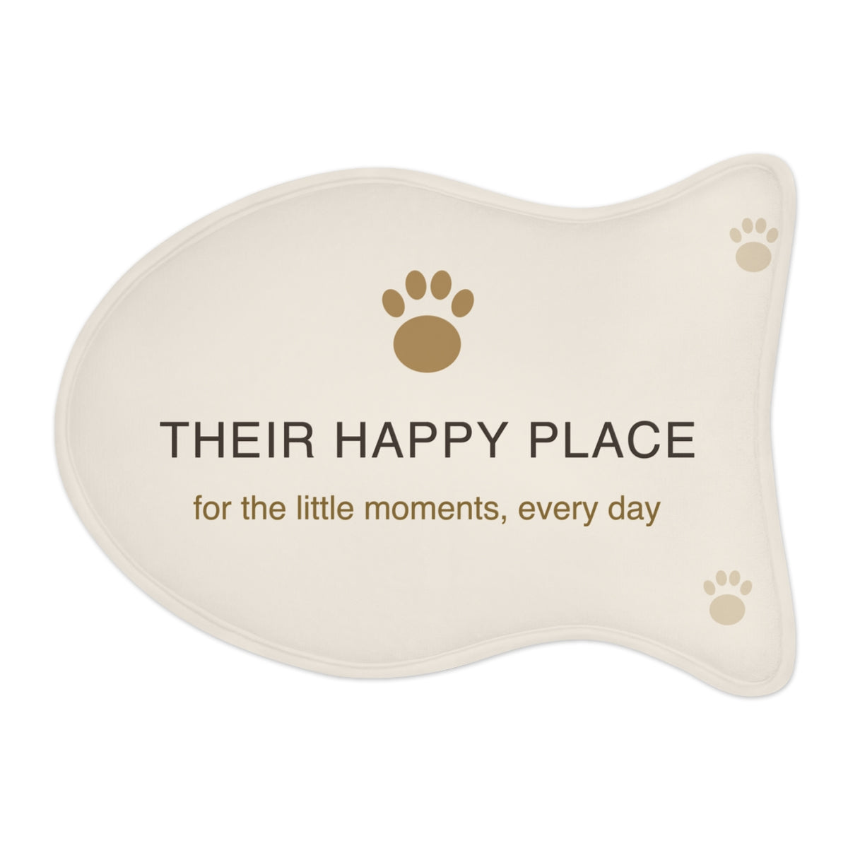 Printify MWW fish-shape pet mat mockup with Their Happy Place contour-following design; shape-aware design example
