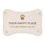 Printify MWW bone-shape pet mat mockup with Their Happy Place contour-following design; shape-aware design example